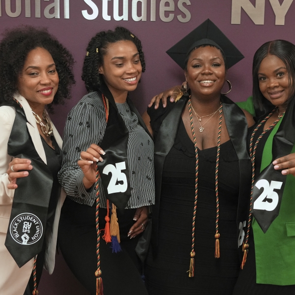 A group of happy graduates at the CUNY SPS Black Student Union hosted 2025 Black Graduation Ceremony
