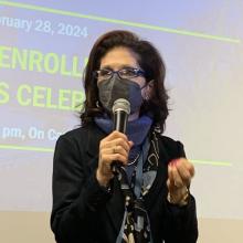 Dean Lisa R. Braverman addressing faculty and staff.