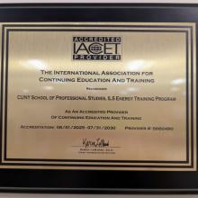 Photo of Plaque from International Association for Continuing Education and Training (IACET) Recognizing CUNY SPS, ILS Energy Training Program
