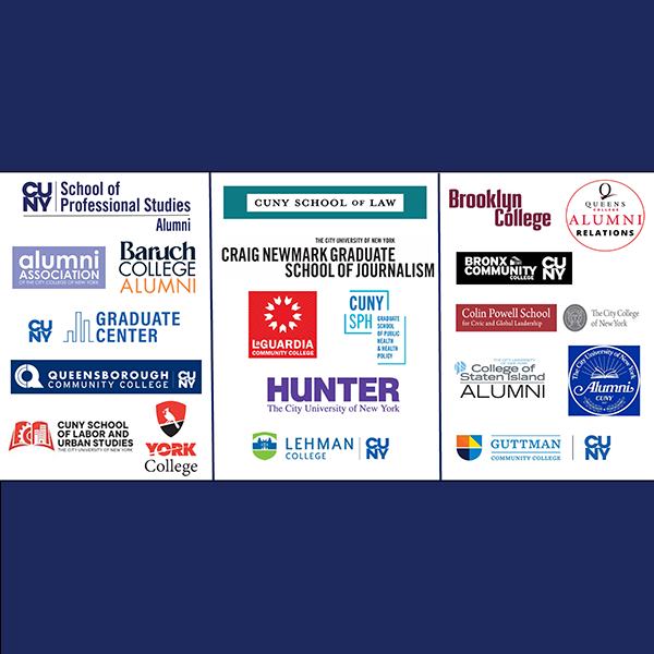 A collage of the logos from various CUNY campuses involved in the multi-campus event co-hosted by CUNY SPS