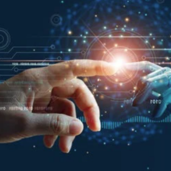 AI generated image of two fingertips touching. 