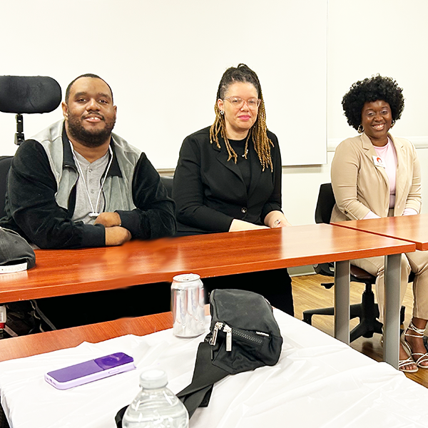 CUNY School of Professional Studies alumni who served as student leaders during their time at CUNY SPS. From left: Leonard Blades, Lennyn Jacob, and Asantee Mitchelln 