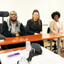 CUNY School of Professional Studies alumni who served as student leaders during their time at CUNY SPS. From left: Leonard Blades, Lennyn Jacob, and Asantee Mitchelln 