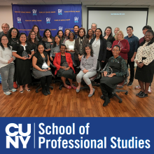 CUNY SPS Years of Services awardees in a group shot with Dean Lisa R. Braverman and HR Benefits Manager Kimesha Johnson