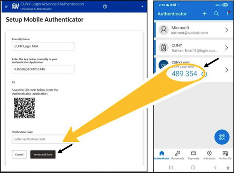 CUNY Login screenshot. Enter the Verification Code