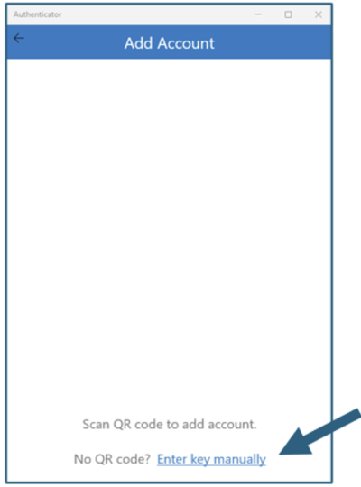 A screenshot of the "Authenticator" popup selecting the "Enter Key manually" option.